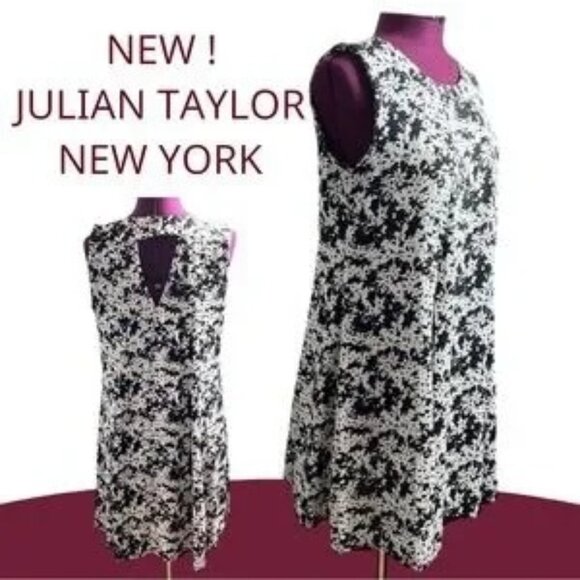 ✅3/$20 Sale-JULIAN TAYLOR NY-NEW  Stunning Black&Ivory Crepe Flared Dress-Sz 10 - Picture 1 of 13